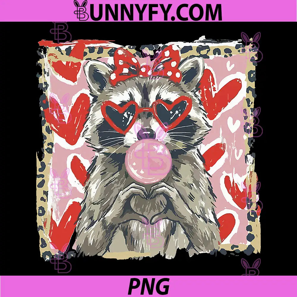 Vintage Leopard Funny PNG, Valentine Raccoon Lover Heart XOXO PNG