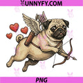 Vintage Pug Cupid Dog PNG, Flying with Bow and Arrow Hearts PNG