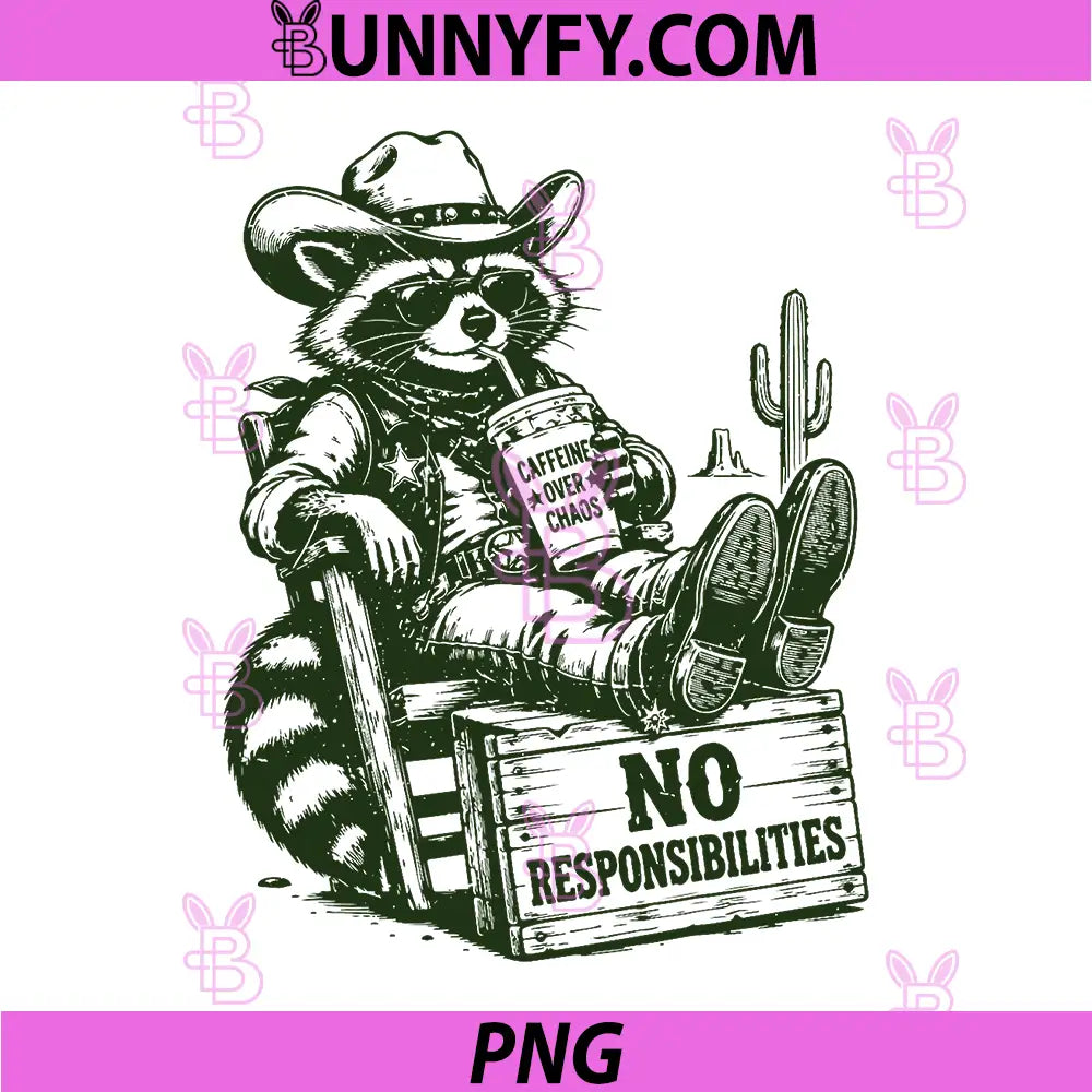 Vintage Raccoon Drinking Coffee PNG, Iced Raccoon Cowboy with Hat PNG