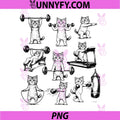 Gym Cat Weight Lifting Illustration PNG, Retro Workout Cat Set Design PNG