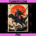 Samurai Cat Riding Dinosaur PNG, Japanese Cat Samurai PNG