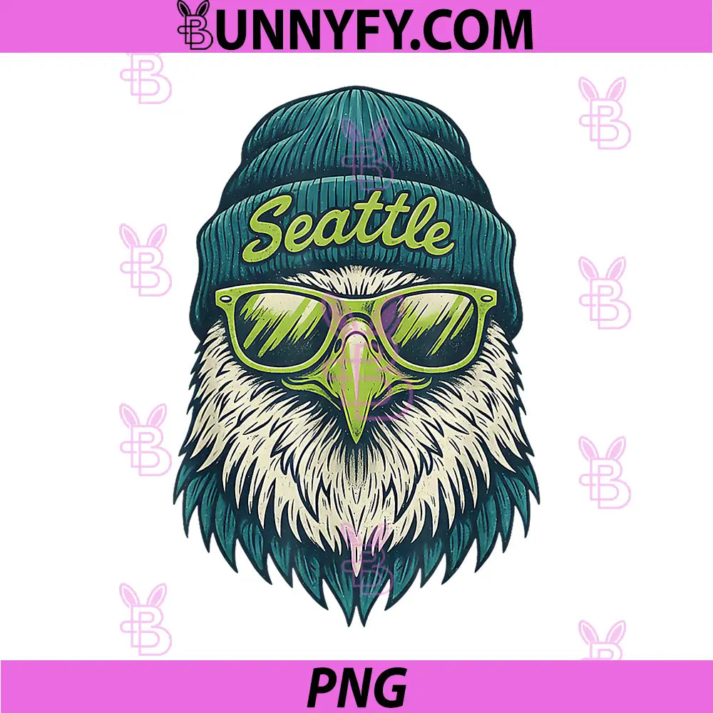 Seattle Cool Bird With Beanie PNG, Vintage Sunglasses Eagle Head Art PNG