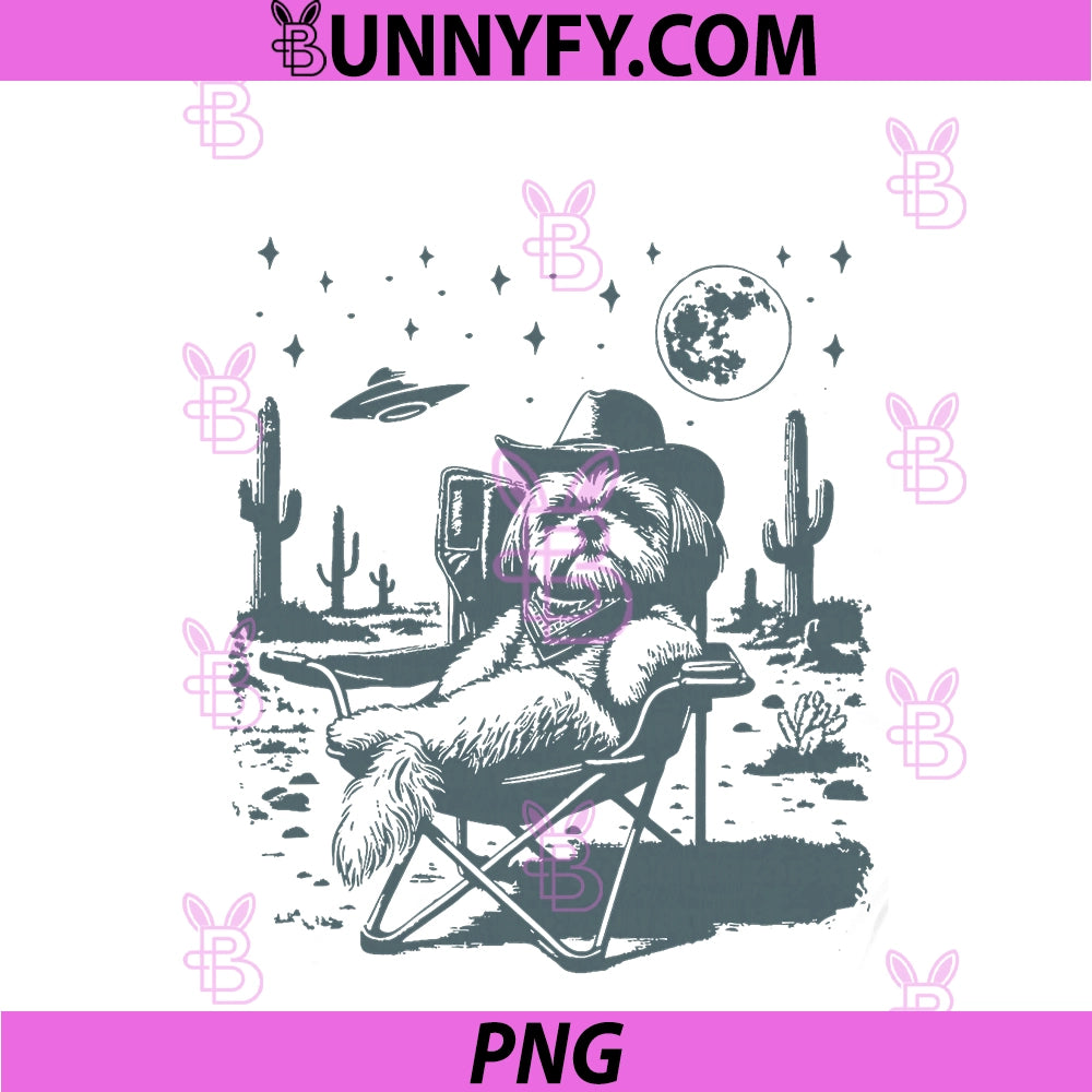 Vintage Shih Tzu PNG, Cowboys UFO Western PNG