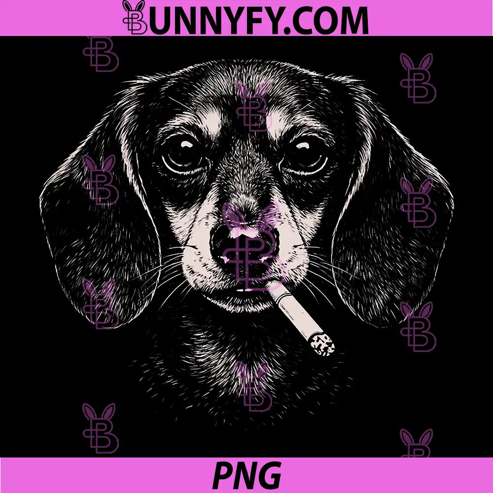 Vintage Smoking Dachshund PNG, Meme Face Dachshund Dog Funny PNG