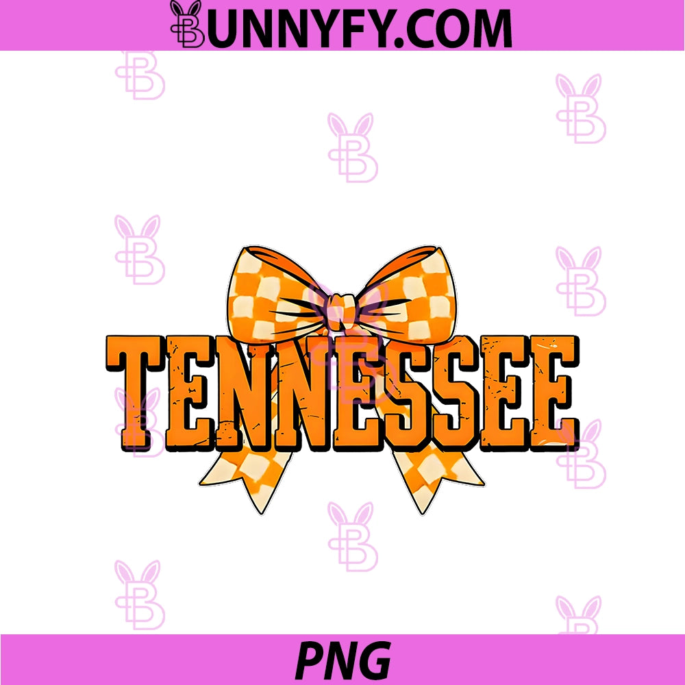 Vintage Tennessee PNG, Checkered Orange Coquette Bow Women Girls PNG