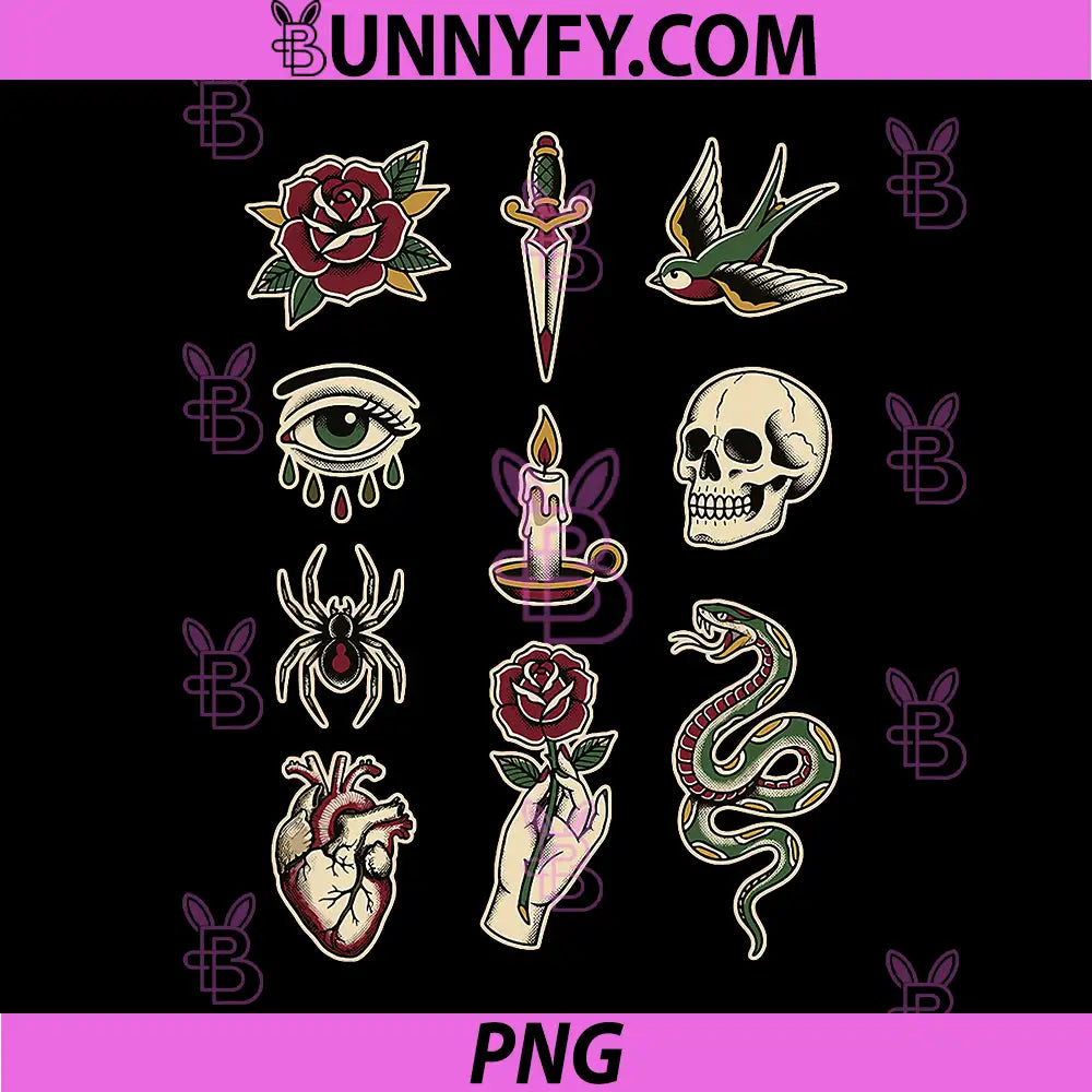 Vintage Traditional Tattoo PNG, Flash Sheet Alternative Art PNG