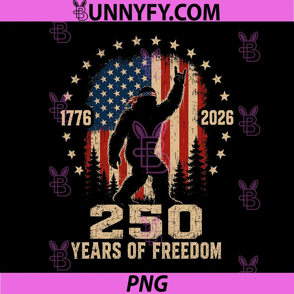 Vintage USA Flag Bigfoot PNG, 4th of July 250 Years of Freedom PNG