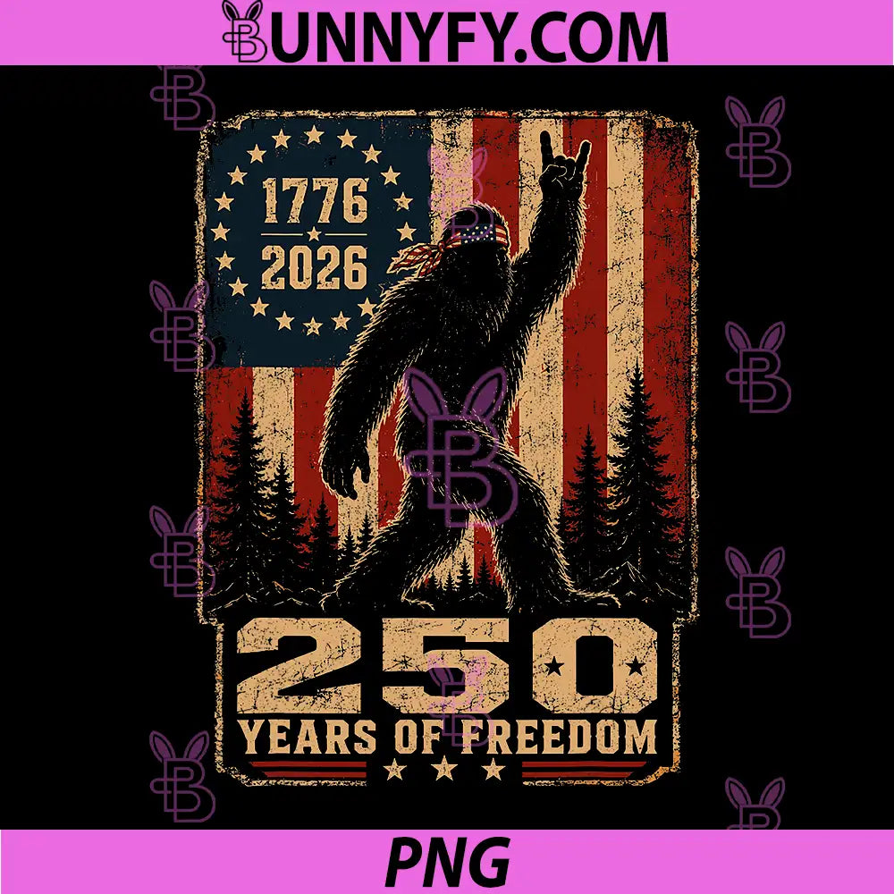 Vintage USA Flag Bigfoot PNG, 4th of July 250 Years of Freedom PNG