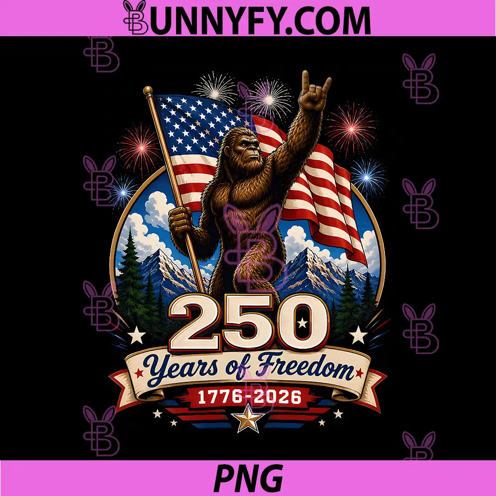 Vintage USA Flag Bigfoot PNG, 4th of July 250 Years of Freedom PNG