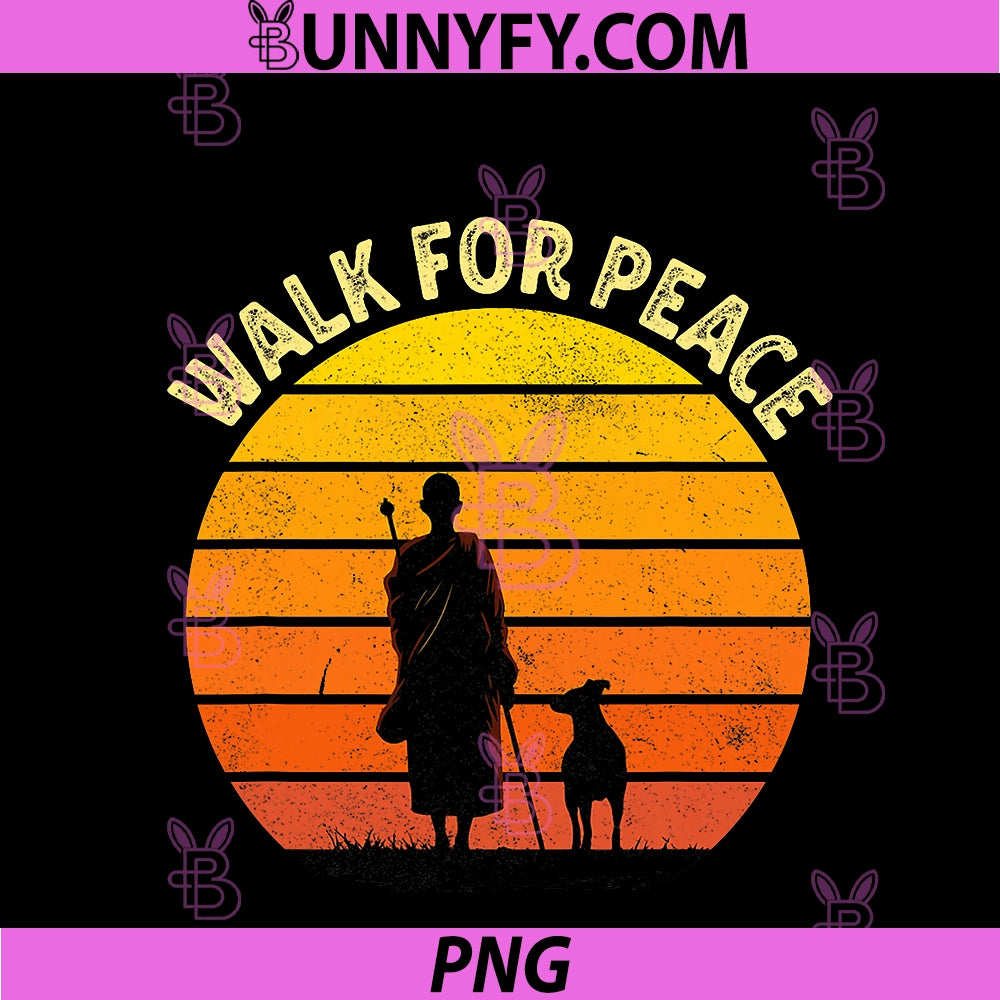 Vintage Walk For Peace Monks PNG, With Aloka Dog Sunset Design PNG