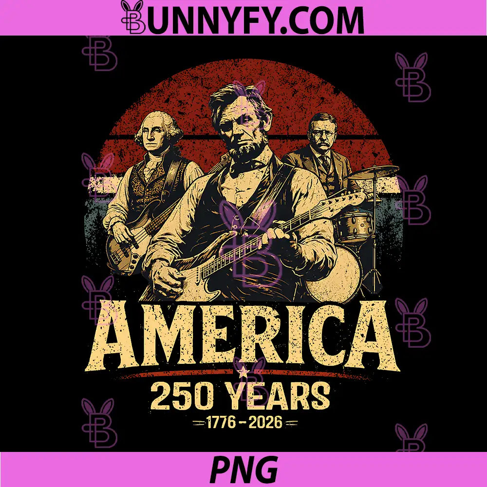 Vintage Washington Lincoln Playing Guitar PNG, 250 Years America PNG