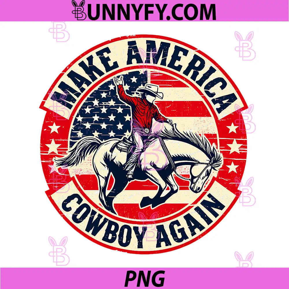 Vintage Western Rodeo USA Flag PNG, Makes America A Cowboy Again PNG