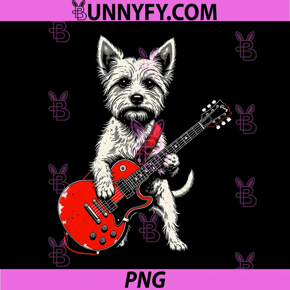 Vintage Yorkie Rock Guitar Dog PNG, Cute Rockstar Puppy Art PNG