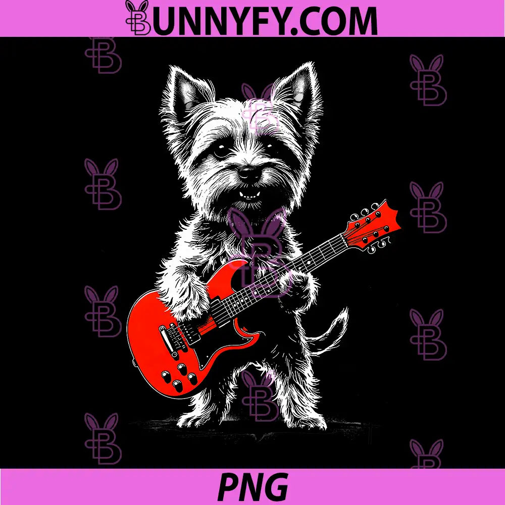 Rock Star Yorkie Playing Guitar PNG, Cool Dog Music Design PNG