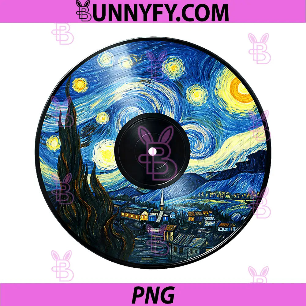 Starry Night Vinyl Record PNG, Van Gogh Style Music Art PNG