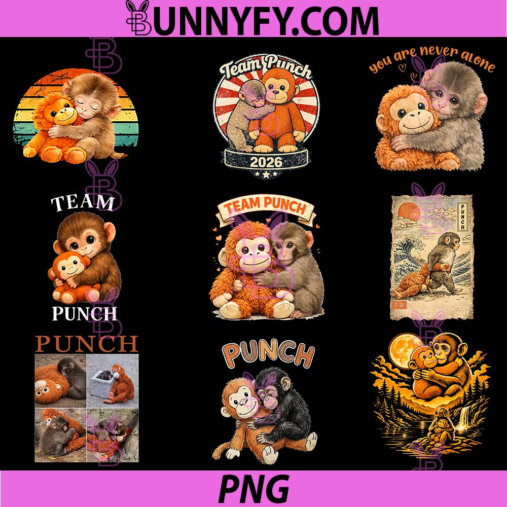 Viral Baby Monkey Team PNG Bundle, Punch Animal Lover PNG