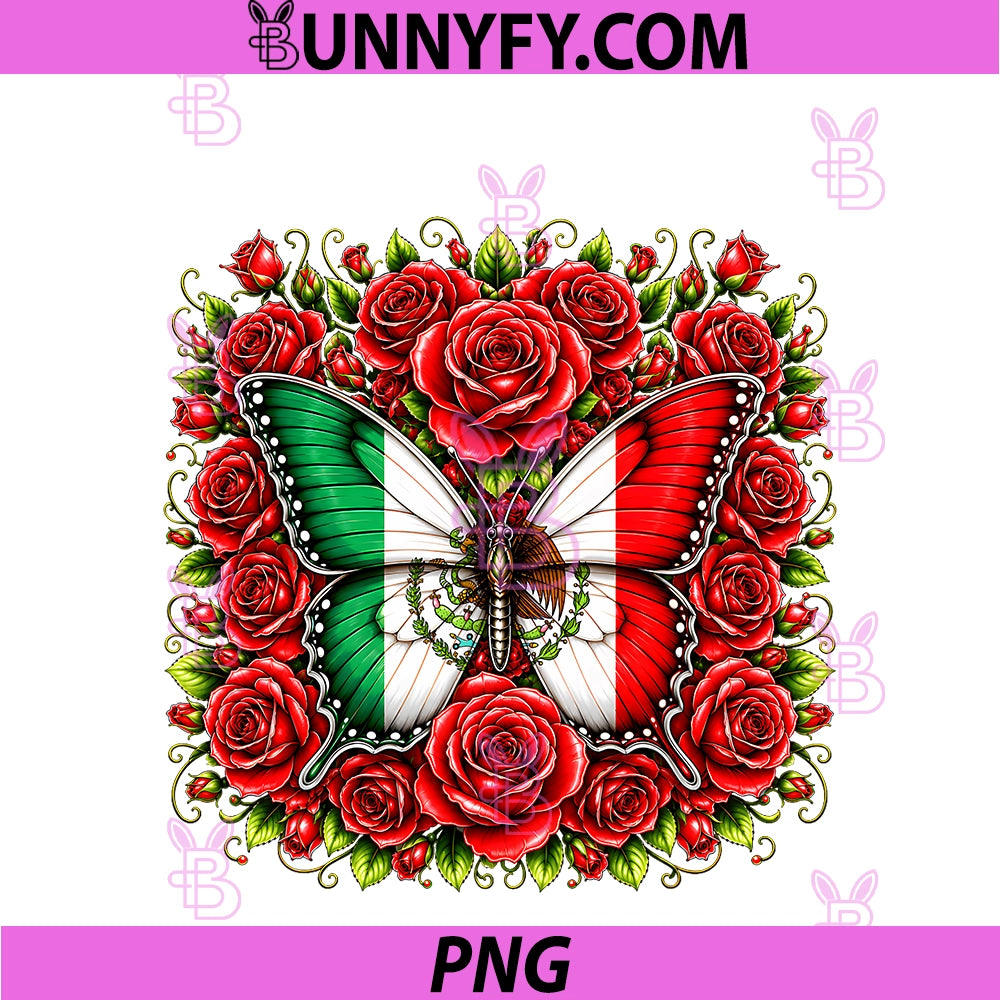 Viva Mexico Independence Day PNG, Butterfly Flowers Mexican Flag PNG