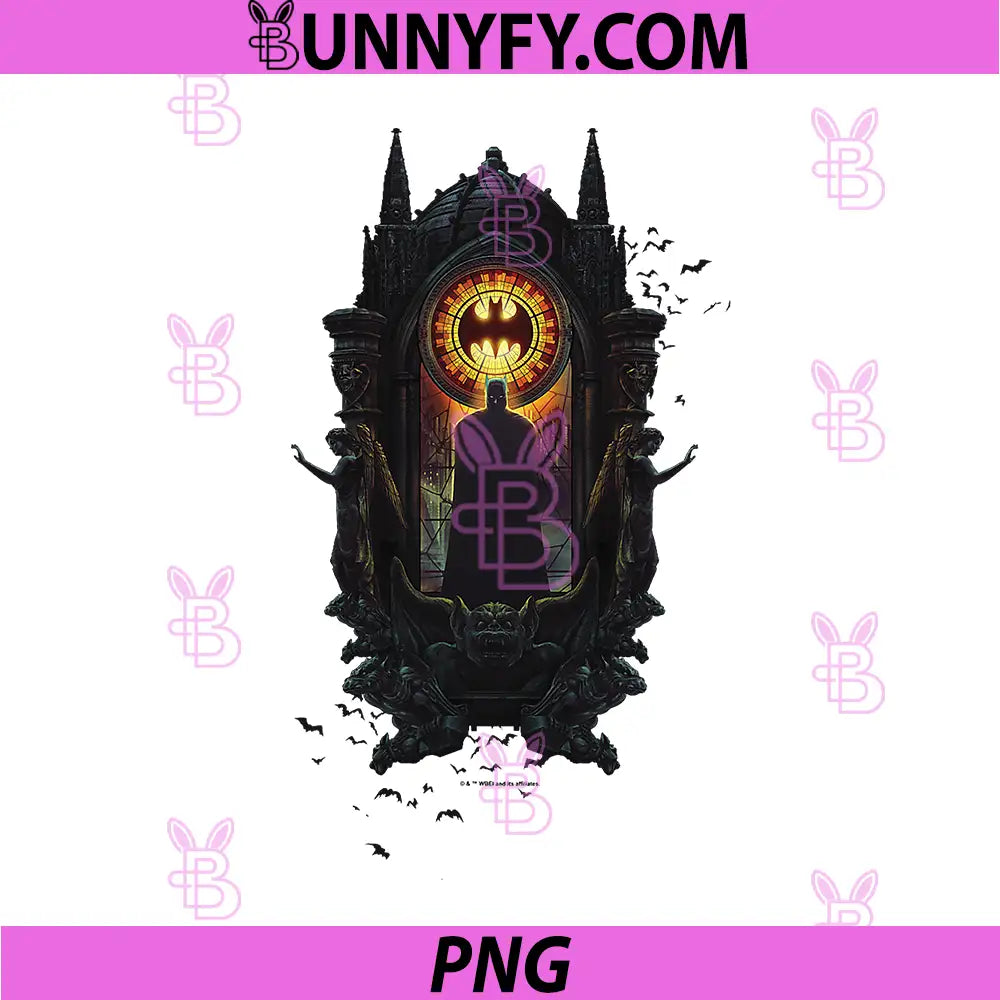 WB100 DC Comics Batman PNG, Stained Glass Dark Knight Silhouette PNG
