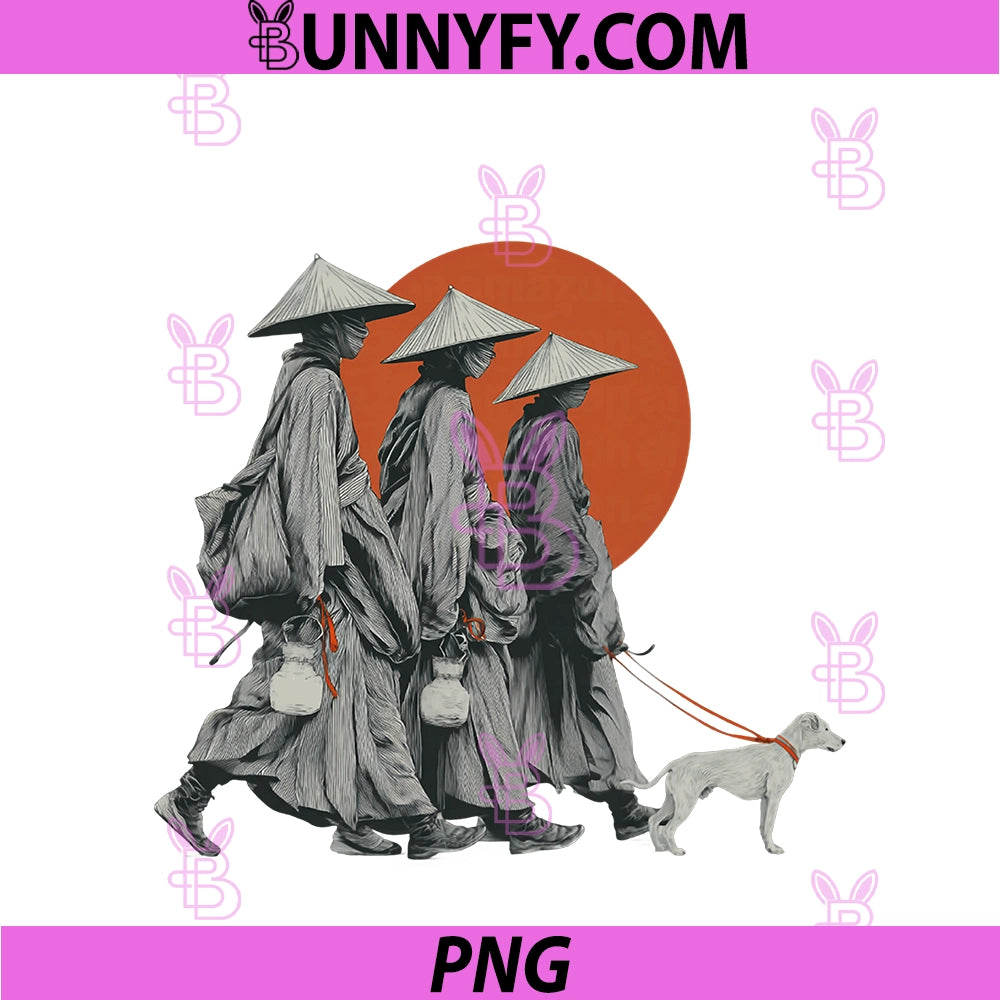 Walk For Peace Monks With Aloka Dog PNG, Minimalist Zen Art PNG