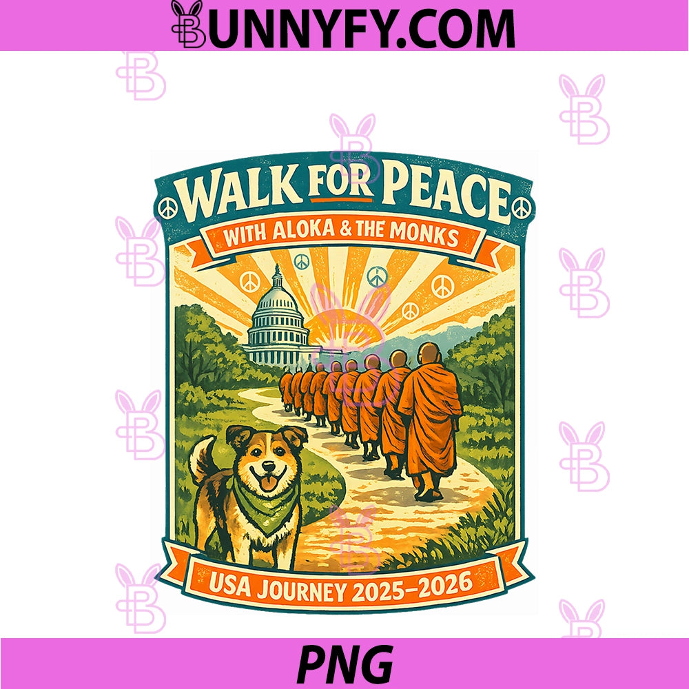 Walk For Peace PNG, Monks Dog USA Journey 2025-2026 Vintage Zen PNG