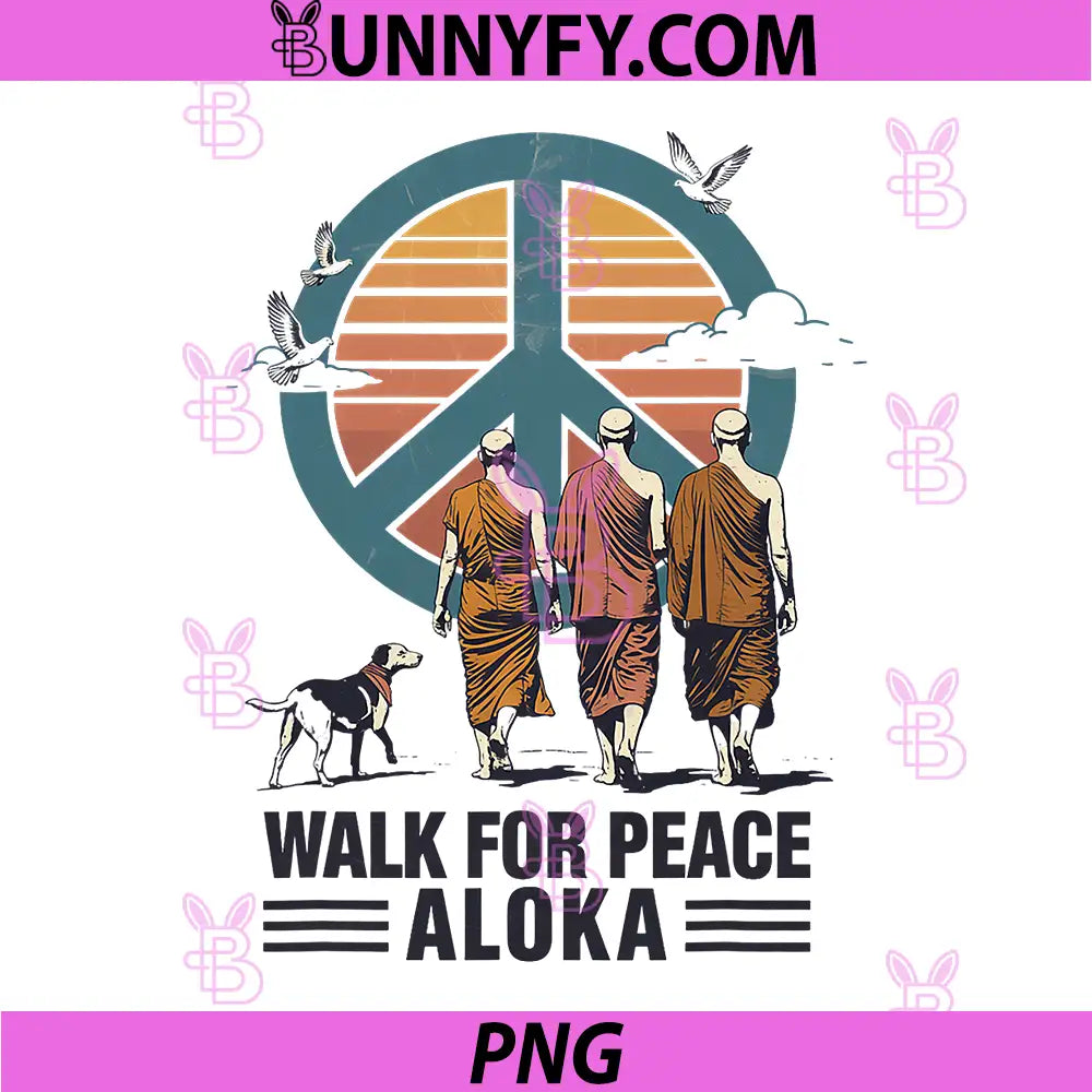 Walk for Peace ALOKA PNG, Dog Buddhist Monks Retro Vintage PNG