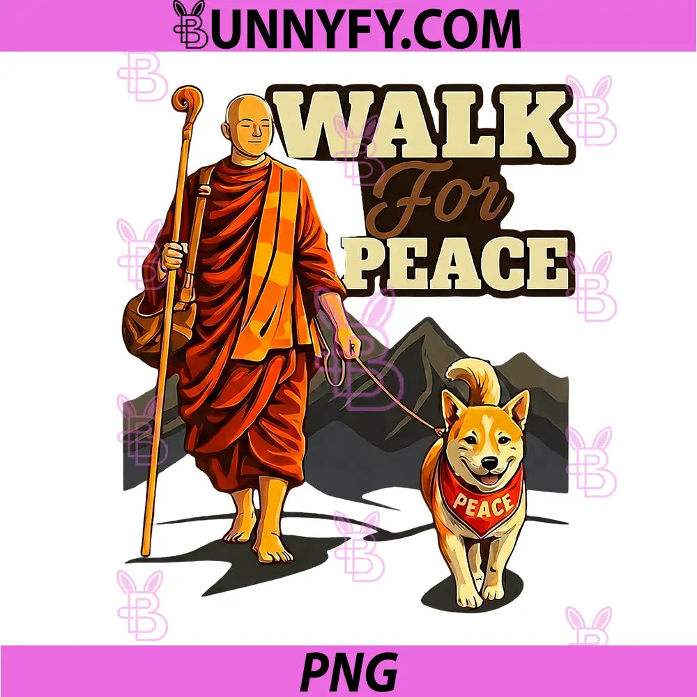 Walk for Peace PNG, Buddhist Monk and Shiba Inu Dog Illustration PNG