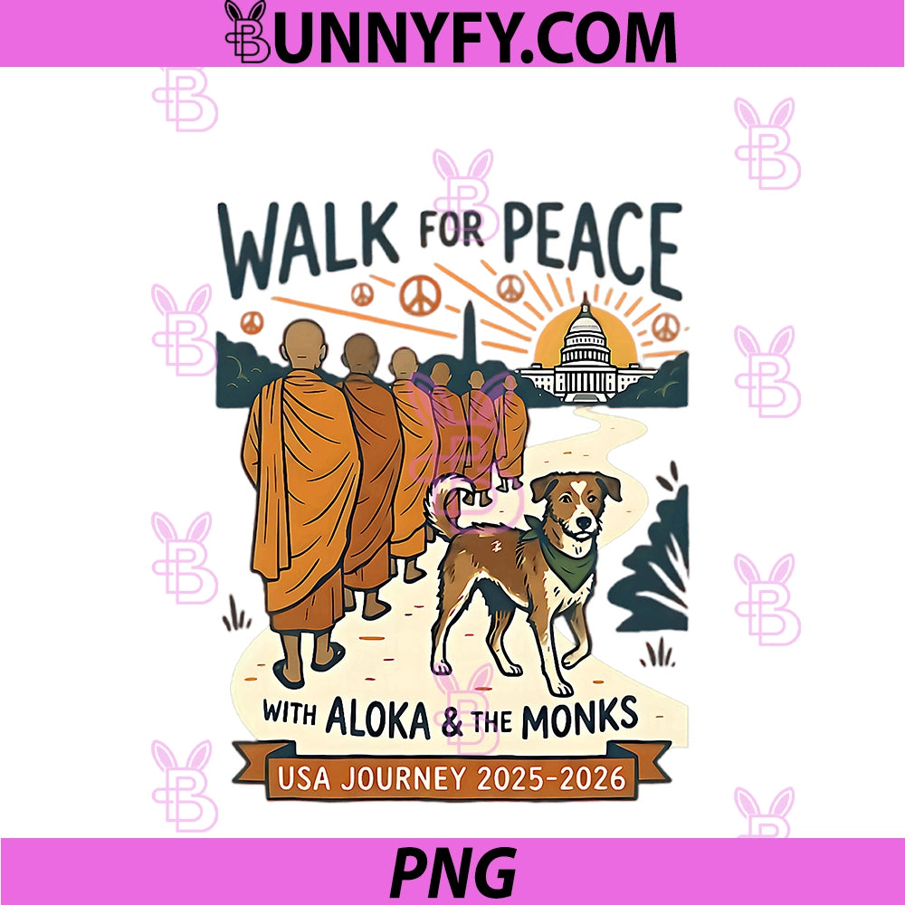 Walk For Peace Monks Dog USA PNG, Journey 2025-2026 Vintage Zen PNG