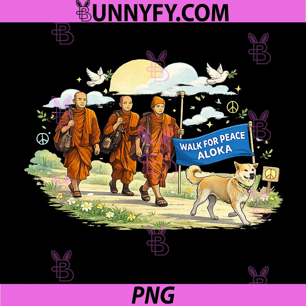 Walk for Peace Monks with Aloka Dog PNG, Dog Walk for Peace PNG 