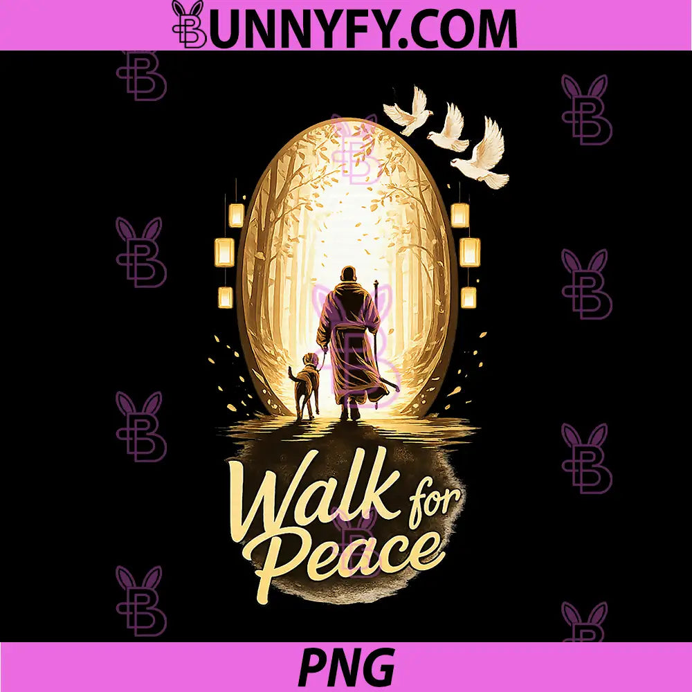 Walk for Peace PNG, Spiritual Monk with Dog and Doves PNG