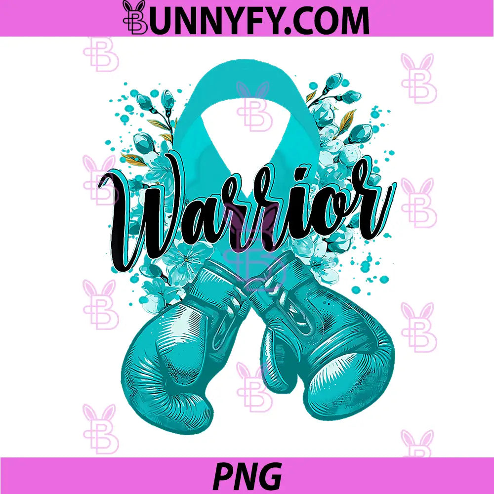 Warrior Boxing PNG, Gloves Teal Ribbon PNG, Cervical Cancer Awareness PNG