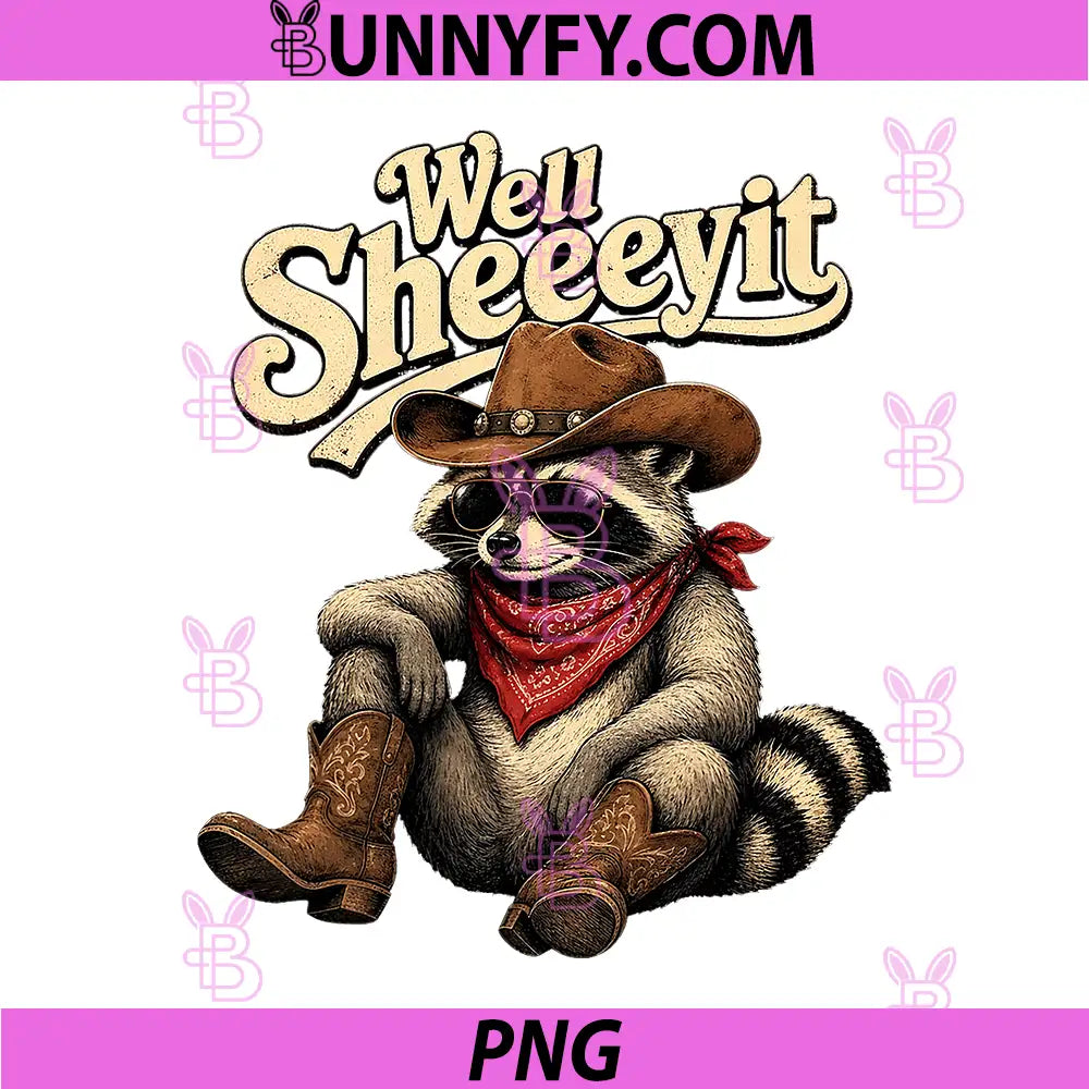 Well Sheeeyit Cowboy PNG, Raccoon Western Vintage PNG