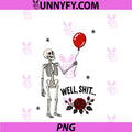Well Shit PNG, Skeleton Red Balloon Spooky Gothic Skull Graphic PNG