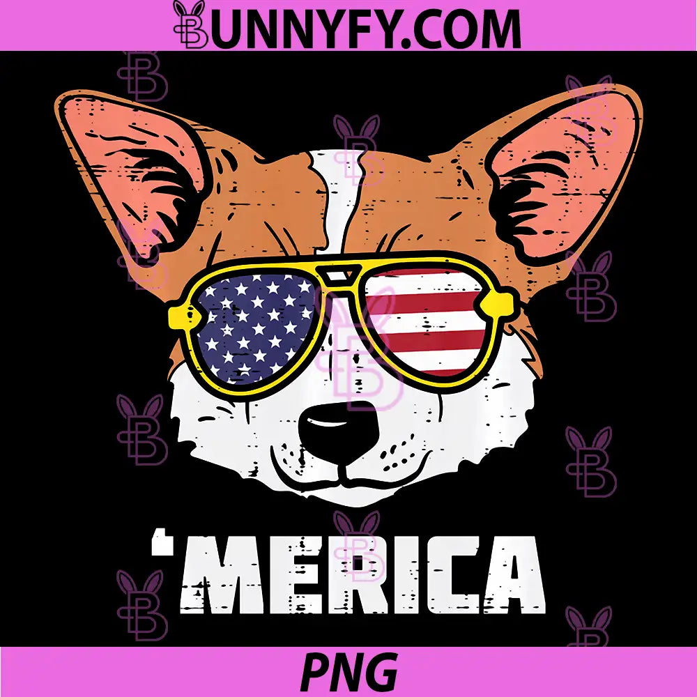 Welsh Corgi Merica American USA Flag PNG, 4th of July Fourth Dogt PNG