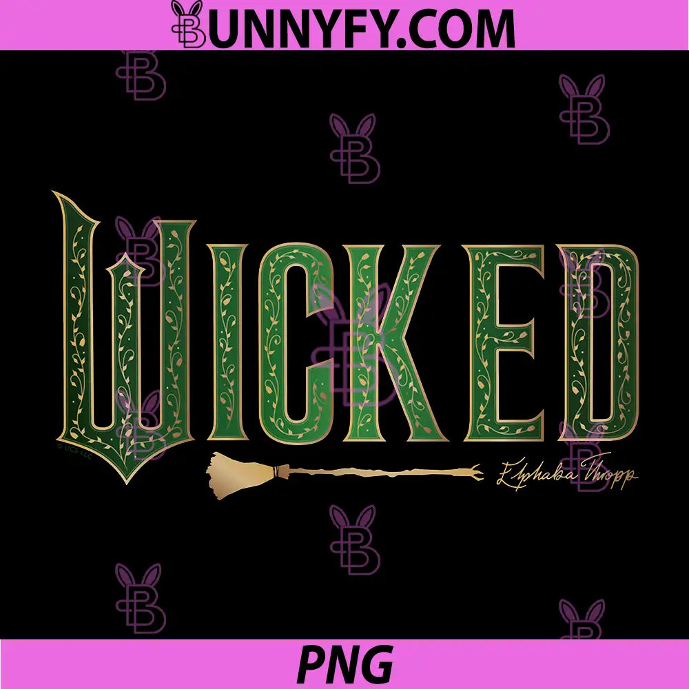 Wicked Movie Logo Elphaba PNG, Green and Gold Broom Performance PNG