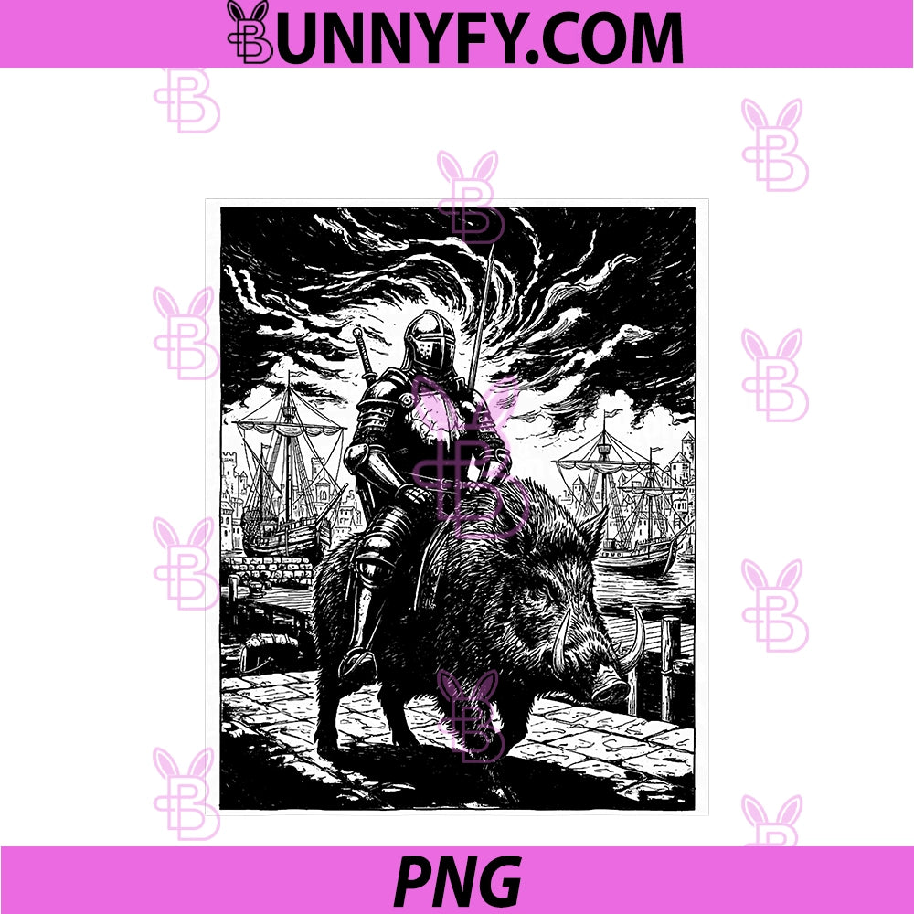 Wild Boar Fantasy PNG, Knight Medieval Design PNG