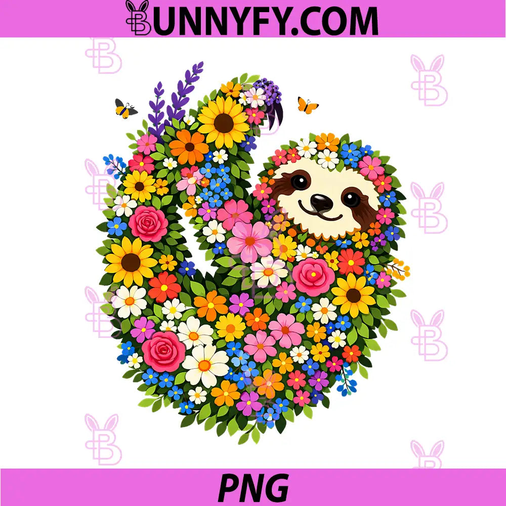 Sloth Floral Heart PNG, Cute Sloth With Flowers PNG