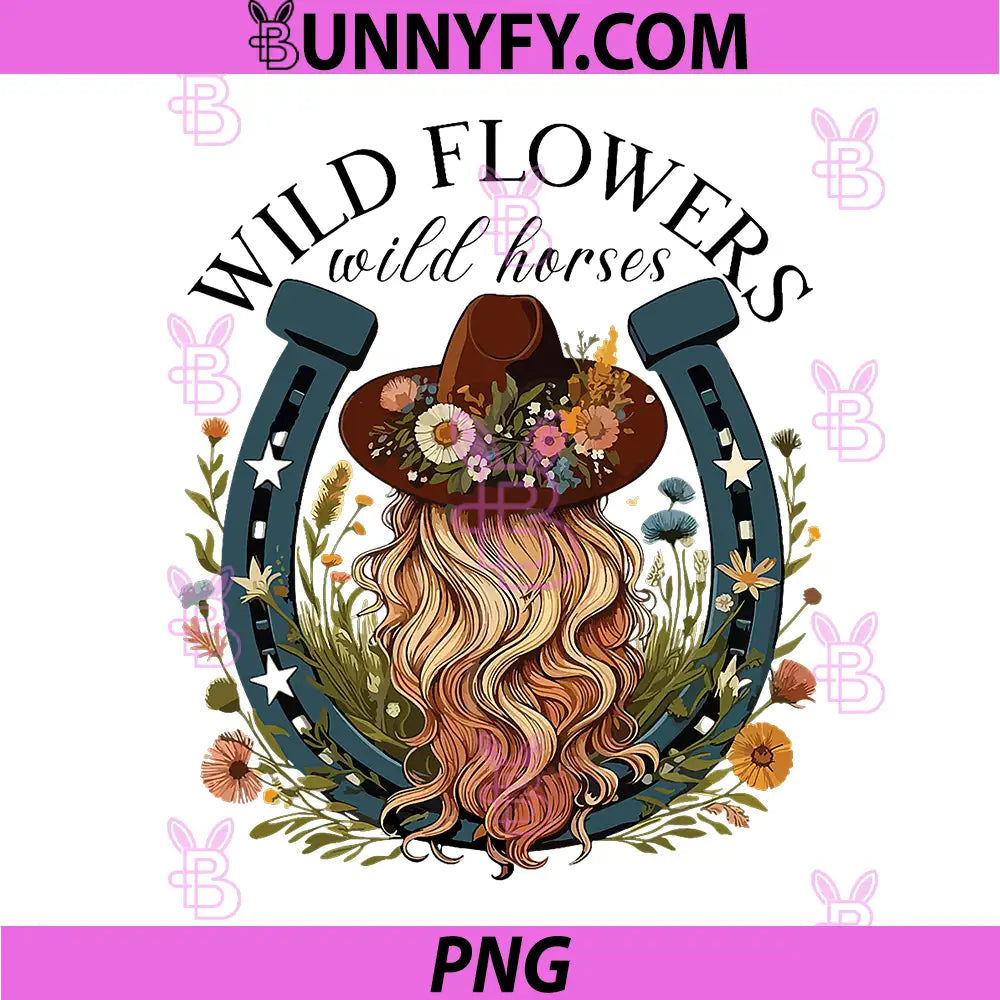 Wildflowers Wild Horses Western PNG, Boho Country Music PNG