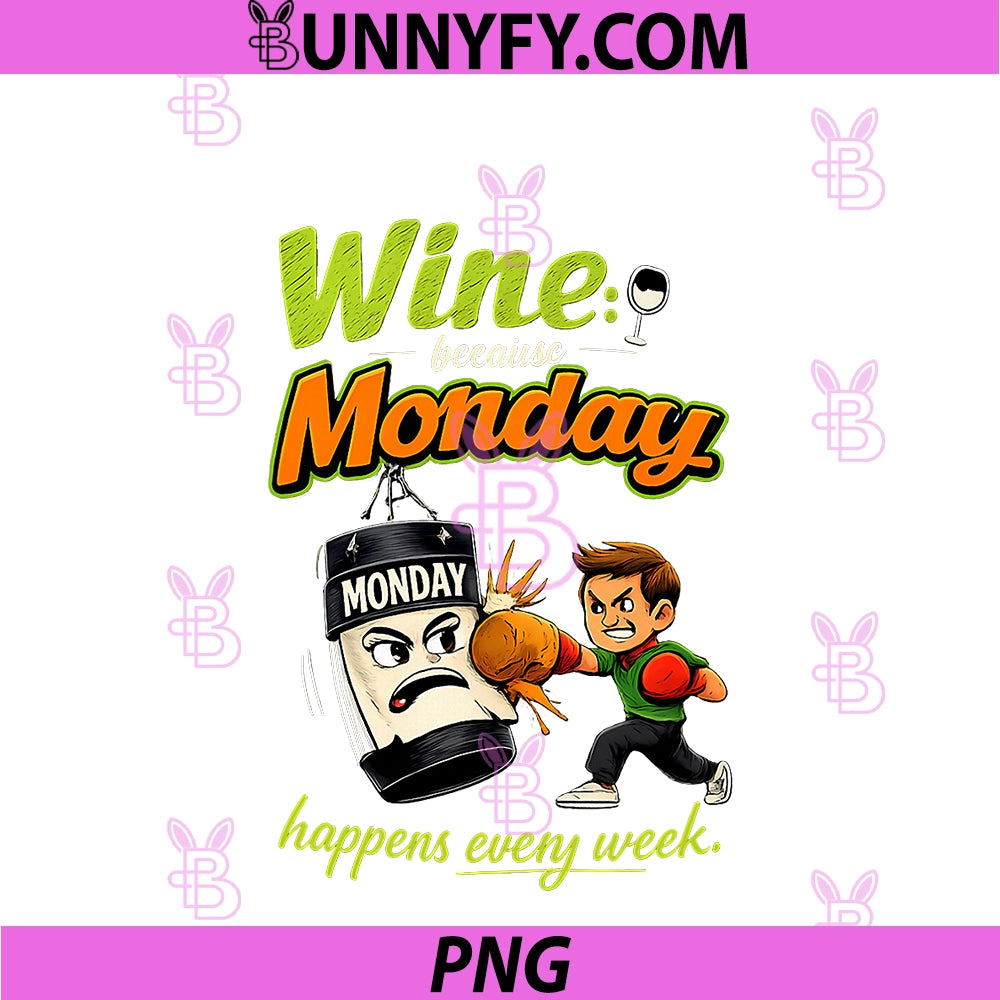 Wine Because Monday Happens Every Week PNG, Funny Graphic PNG