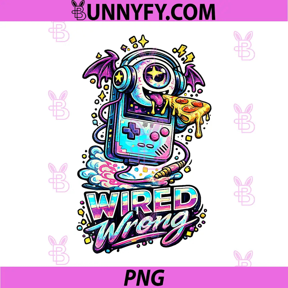 Wired Wrong Retro PNG, Gamer Pizza Monster PNG