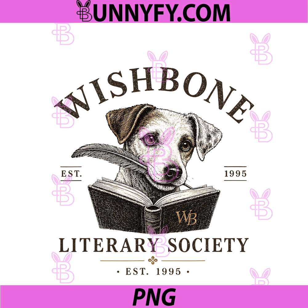 Wishbone Literary Society PNG, Vintage Book Lover Dog Design PNG