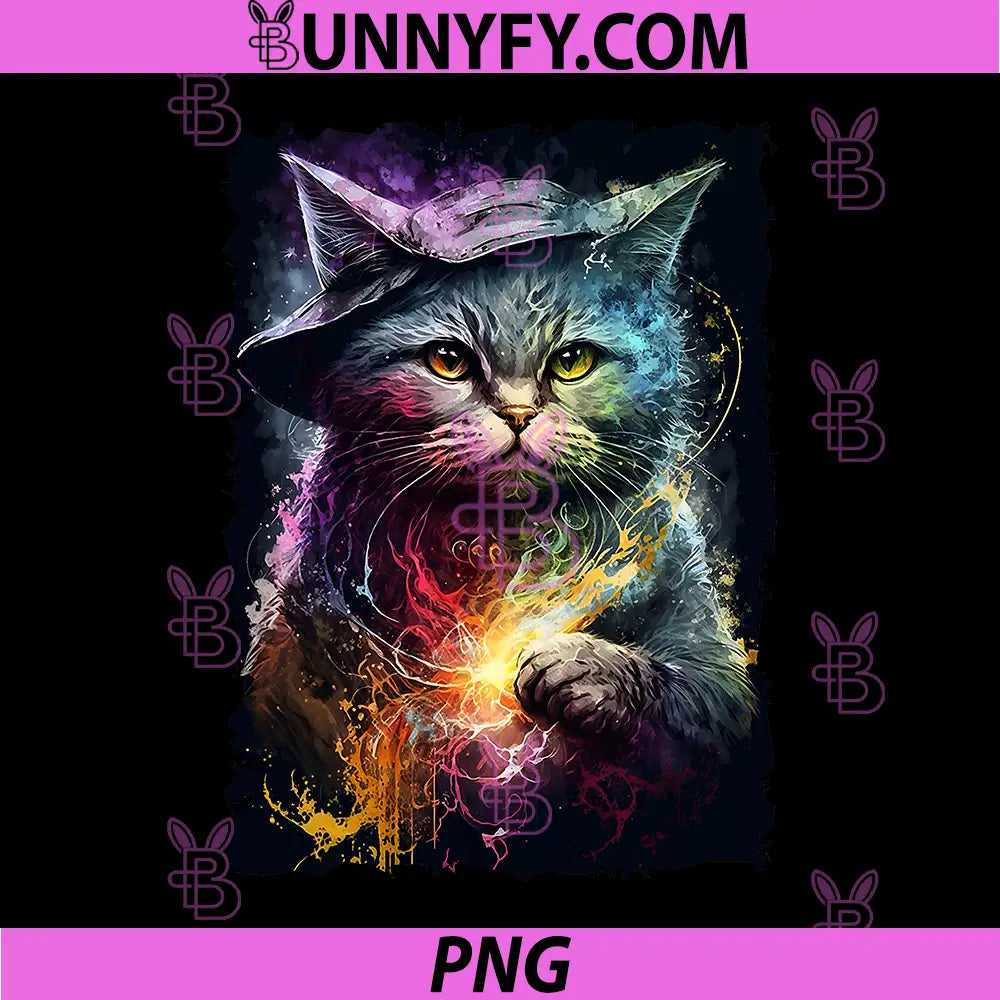 Wizard Cat with A Hat PNG, Portrait Painting Wizard Cat PNG