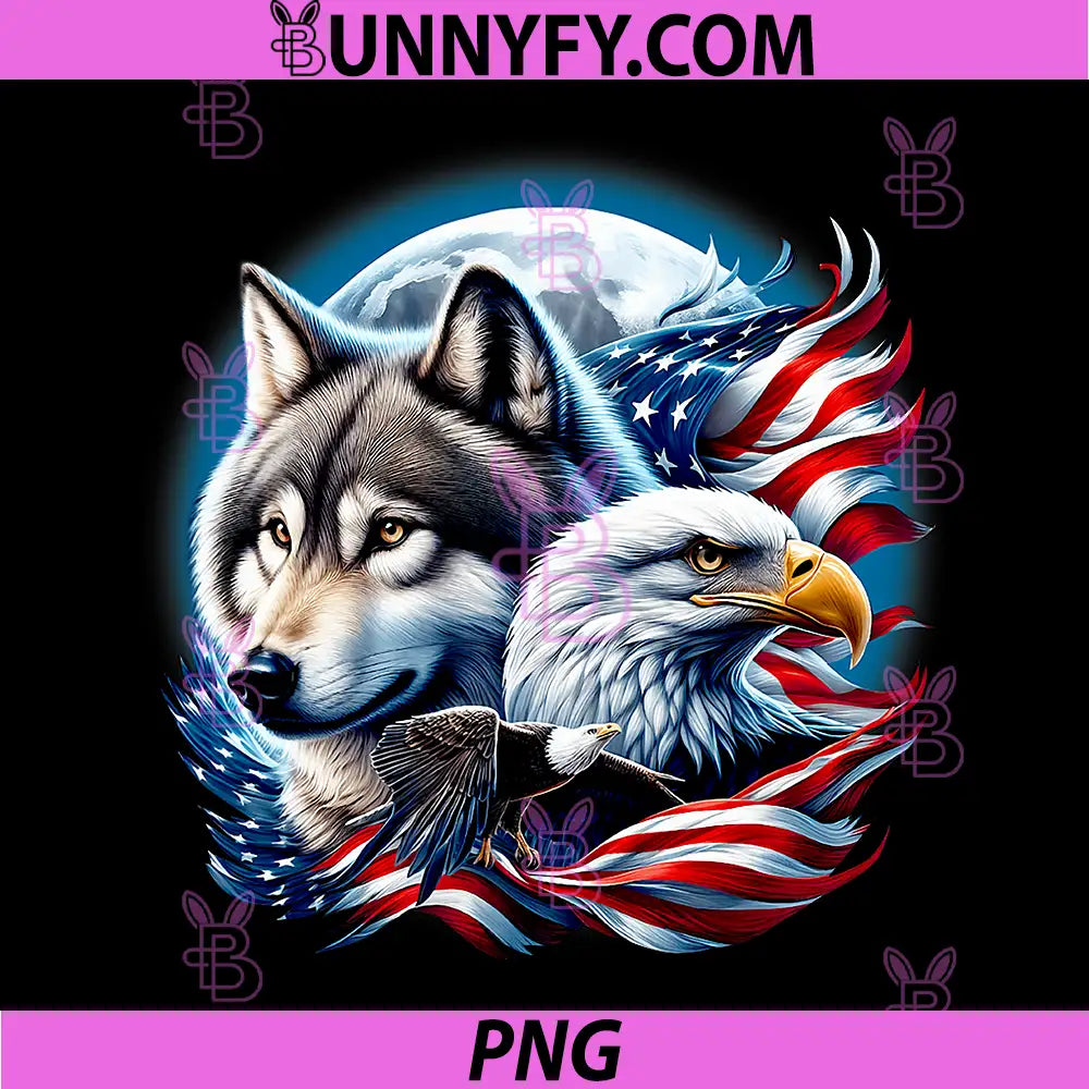 Wolf Bald Eagle American Flag PNG, Full Moon New Years Wolf PNG