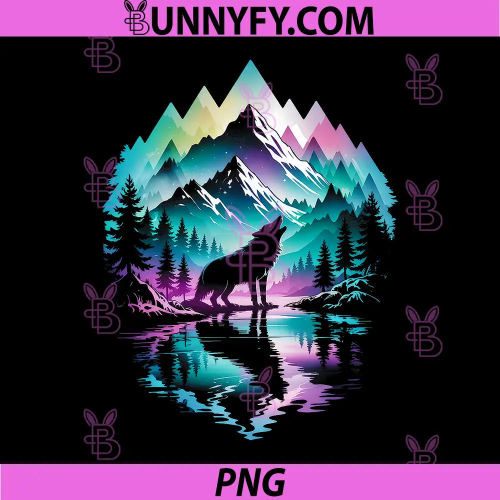 Wolf Forest Moon Vintage PNG, Cosmic Howling Wolf Lover Graphic PNG