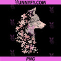 Cherry Blossom Wolf Art PNG, Floral Wolf Profile Wildlife Design PNG