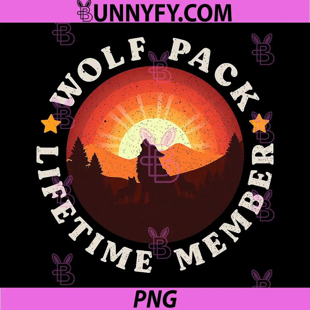 Wolf Pack Lifetime Member PNG, Retro Vintage Sunset Wolf Howling PNG