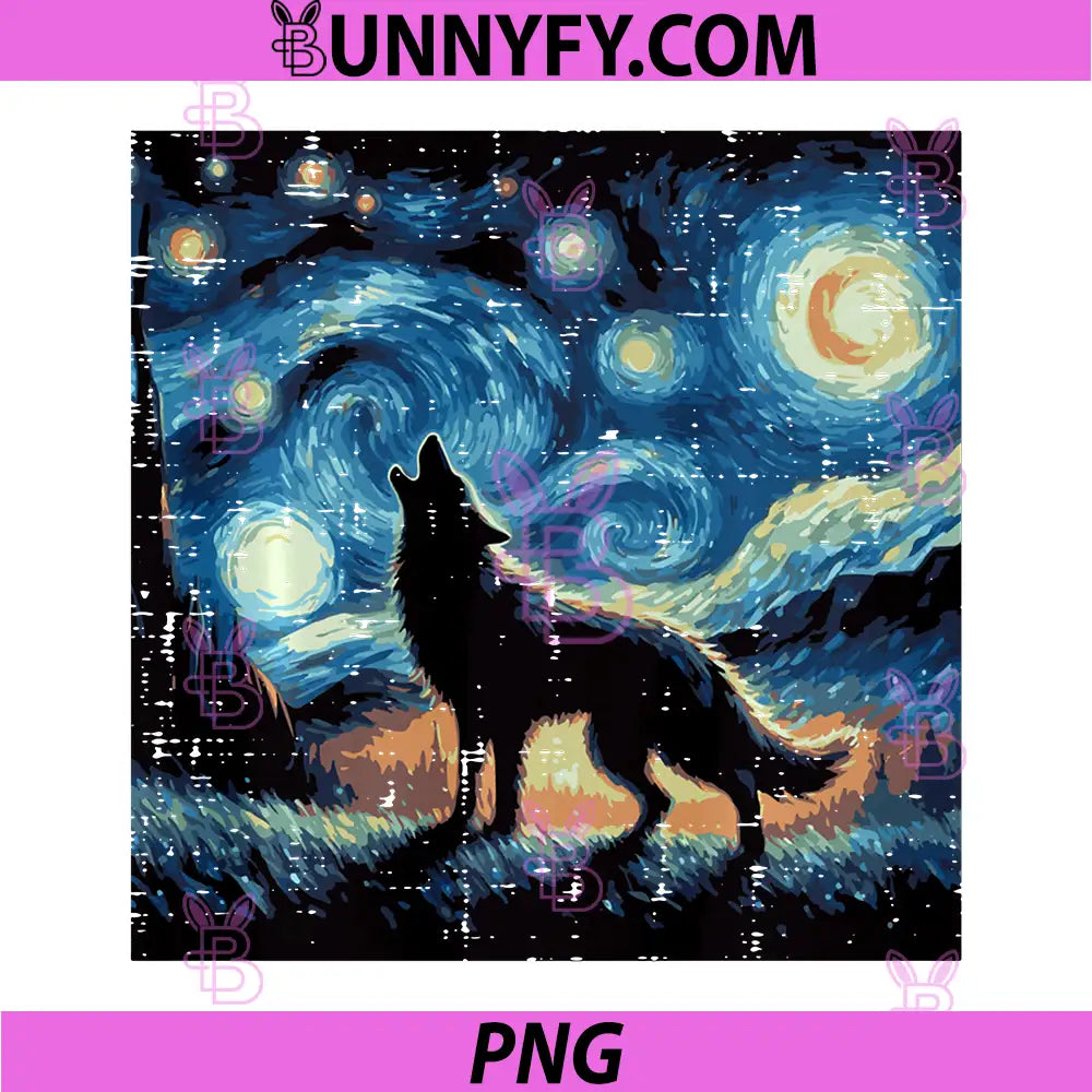 Wolf Starry Night Van Gogh PNG, Funny Art Performance PNG