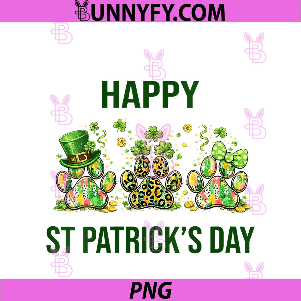 Women's Happy St Patricks Day PNG, Lucky Dog Paw Shamrock Funny PNG