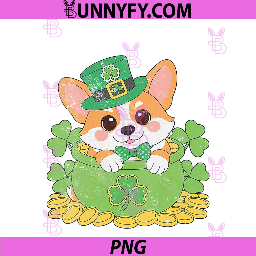 Women's Irish Shamrock PNG, Leprechaun Welsh Corgi Dog St. Patrick’s Day PNG