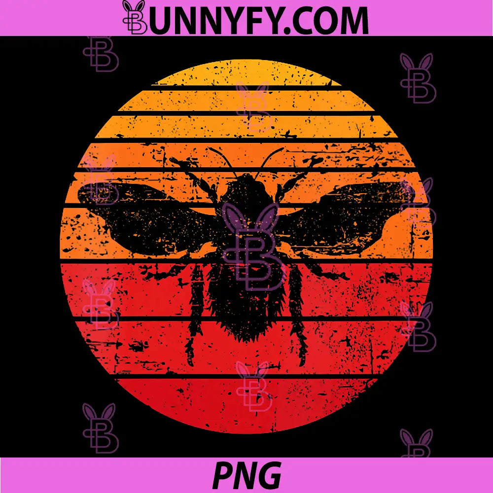 Retro Bee Vintage PNG, Distressed Sunset Design PNG