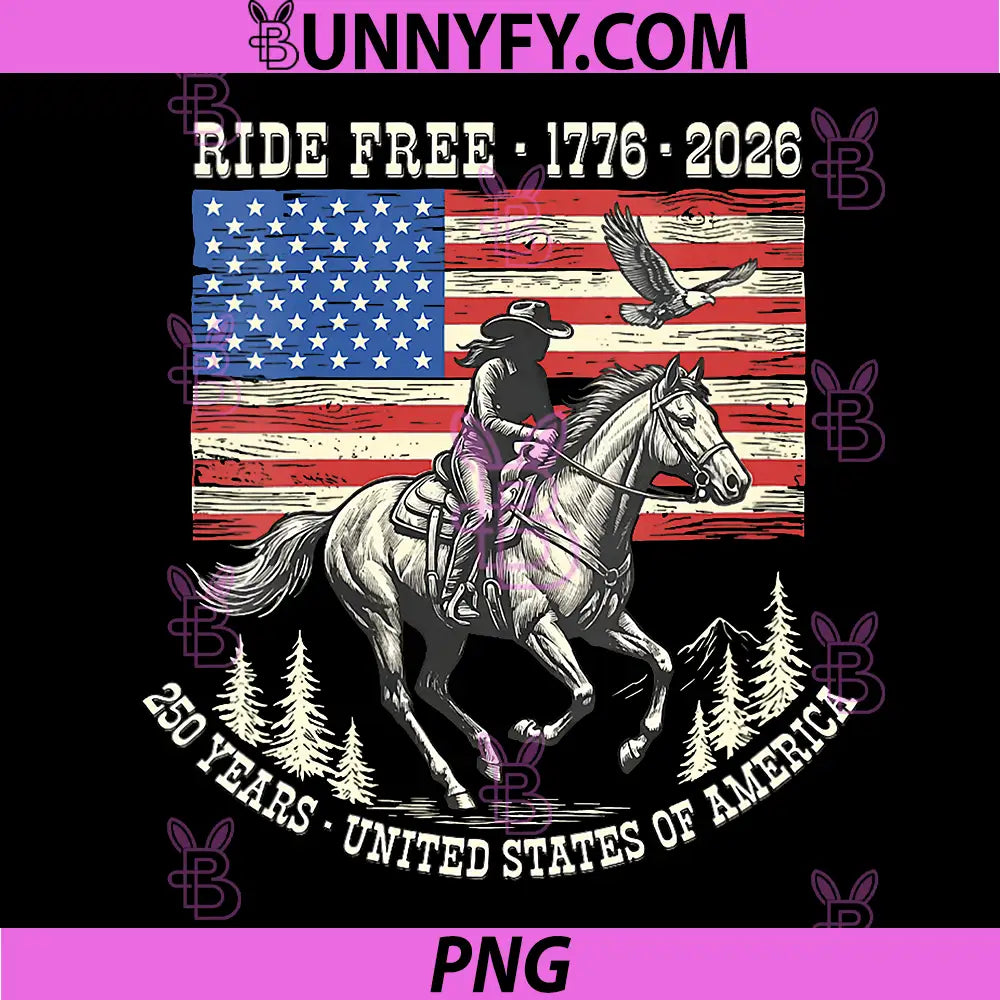 Ride Free 1776 2026 USA PNG, 250 Years Patriotic Cowboy PNG